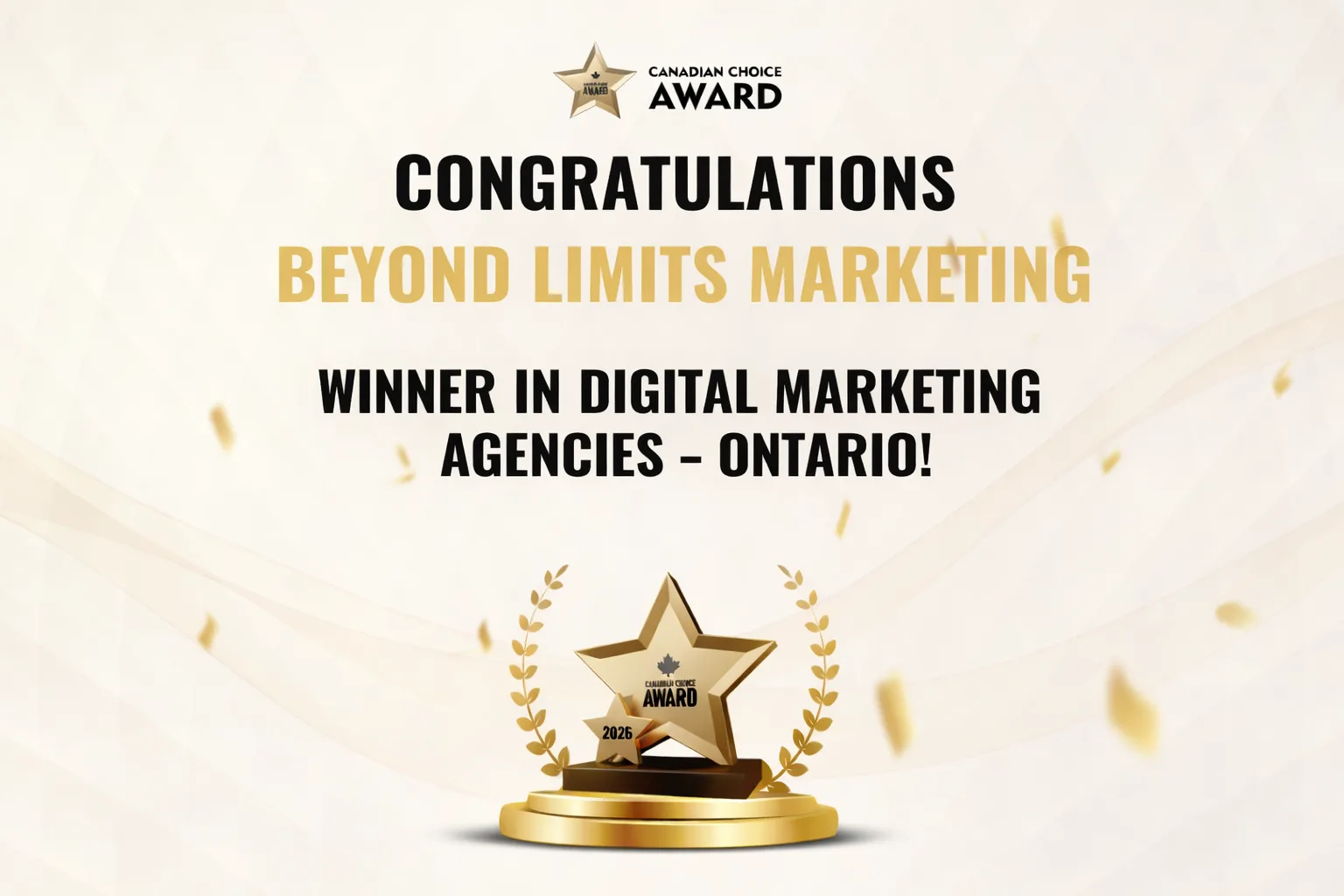 Beyond Limits Marketing Wins Canadian Choice Award in Ontario